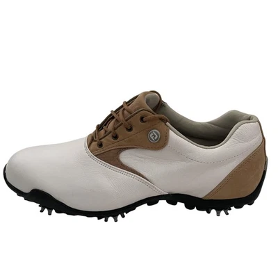Zapatos de golf FootJoy LoPro Collection para mujer 9,5 NUEVO cuero blanco tostado con clavos FJ Foto 1 de 4