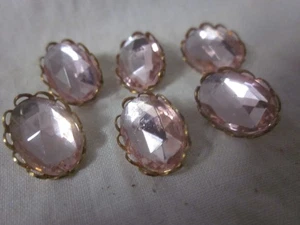 6 pc pink faceted glass cabachon oval shank buttons New - Picture 1 of 3