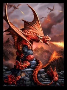 BLACK FRAMED ANNE STOKES ART - FIRE DRAGON 3D PICTURE PRINT 325mm x 425mm - Foto 1 di 2