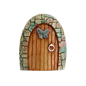 DOLLHOUSE or FAIRY GARDEN MINIATURE RESIN FAIRY DOOR WOOD & STONE LOOK BUTTERFLY - Picture 1 of 1