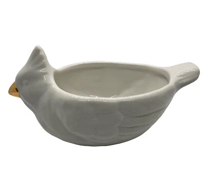 Cardinal Shaped Dipping Bowl Ceramic White Gold Beak 7.5”x 3”x4”x5” Appetizer - Image 1 of 4