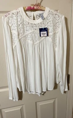 Arizona Jean CO Juniors Lace Blouse Size XXL New Off White With Tags!  - Image 1 of 3