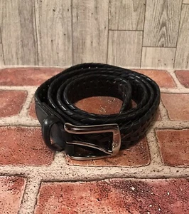 Johnston & Murphy Men’s 44 Black Woven Leather Belt Silver Buckle - Picture 1 of 4