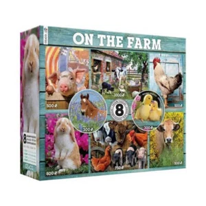 New! 8 in 1 'ON THE FARM' PUZZLE PACK w/ Different piece puzzles Animals cows + - Picture 1 of 9