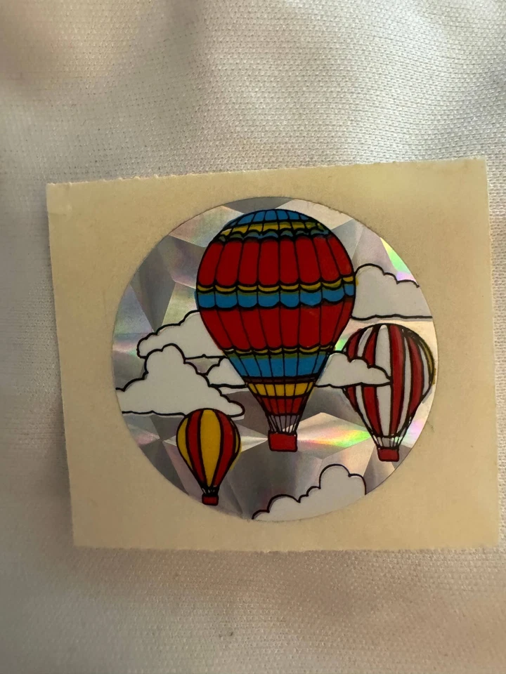 Vintage 1980's Hot Air Balloon in Clouds Mylar Foil Prism Scrapbooking Sticker - Image 1 of 1