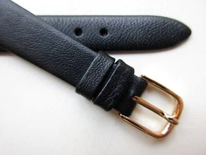 Black plain 14 MM unstitched leather 1980's watch band strap - Picture 1 of 5