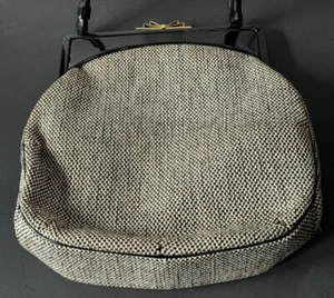 Vintage Purse Black White Checkered Tweed Handbag Purse Gold Clasp Close - Picture 1 of 11