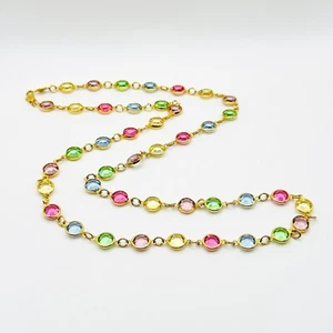Vintage Austrian Crystal Necklace Pastel Blue Pink Green Clear Bezel Set Strand - Picture 1 of 9
