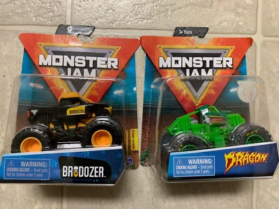 SPIN MASTER SERIES 10 MONSTER JAM TRAINING BRODOZER & TRAINING DRAGON Lot of 2 - Image 1 of 3