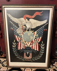 1973 US Marines Framed Print Of JAPANESE SILKWORK Marine Corp Symbol Vintage - Picture 1 of 19