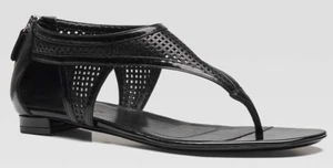 GUCCI KIM AMAZING PERFORATED BLACK LOGO ZIPPER THONGS SANDALS EU 37 I LOVE SHOES - Picture 1 of 8