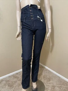 Women’s Dark Blue Denim Cotton Casual High Waist Zipper Button Size S(5) Pants - Picture 1 of 10