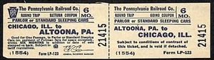 Pennsylvania Railroad MUSTER Hin- und Rückfahrt Ticket Chicago nach Altoona, PA #21415 - Bild 1 von 2