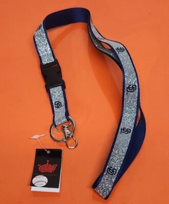 Officially Licensed Aminco Silver Glittered San Diego Padres Lanyard - Image 1 of 4
