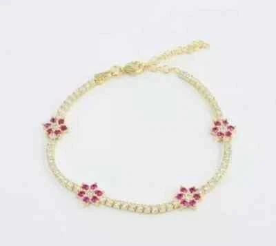 15Ct Round Cut Lab Created Ruby Diamond Tennis Bracelet 14K Yellow Gold Plated - Image 1 of 4