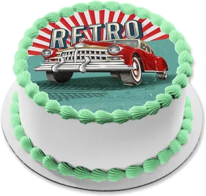 Oldtimer Auto Tortenbild Party Deko Geburtstag Geschenk Muffinaufleger Retro neu - Bild 1 von 14