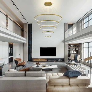 5-Rings LED Chandelier Ceiling Lamp +Remote Control Lighting Pendant Living Room - Picture 1 of 15