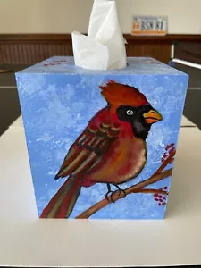 Tissue box hand painted red bird cardinal original design by artist great gift - Picture 1 of 9