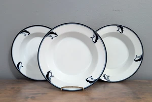 3pc Dansk Flora Bayberry Blue Rimmed Soup Cereal Bowls Japan Discontinued NOS - Picture 1 of 8
