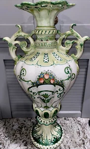 VASE URN Antique Italian Faience 24” Tall Art Pottery SIGNED Stunning Piece - Picture 1 of 12