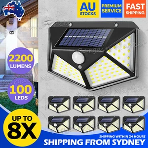 4/8x 100 LED Solar Power Motion Sensor Light Outdoor Security Garden Waterproof - Picture 1 of 12
