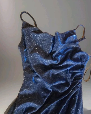 SEXY! ¡BRILLO! Vestido DEEP BLUE SPARKLE PARTY de COZY FOX correa de espagueti talla S Foto 1 de 4