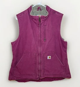 Carhartt Vest Pink Womens Size Large Sherpa Lined Canvas Duck Vest - Picture 1 of 16