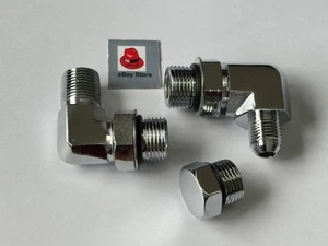 Lowrider Hydraulics Boss (#8) to #6jic and to 3/8" elbow & plug, Adex, chrome - Foto 1 di 3