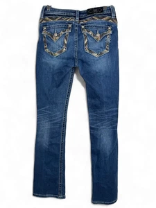 Miss Me Mid Rise Slim Boot Jeans Whiskered Gr. 27 verzierte Pattentaschen - Bild 1 von 20