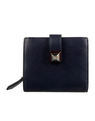 Cartera compacta Fendi 2017 de cuero azul con tachuelas plateadas cierre a presión Italia Foto 1 de 3