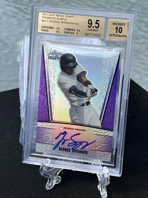 2011 Leaf Metal Draft GEORGE SPRINGER Purple BGS 9.5/ 10 Auto 8/25 BLUE JAYS  - Image 1 of 3