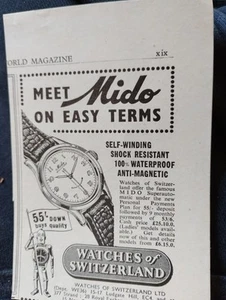 Sk176 Ephemera 1950s Advert Mido Watches Of Switzerland - Picture 1 of 1