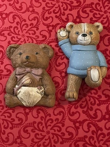 Burwood Teddy Bear Wall Plaques Nursery Baby Child Diaper w Pink Bow & Blue Top - Picture 1 of 5