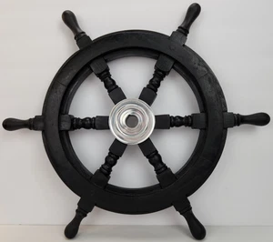 Pirat schwarz Massivholz Schiffsrad Helm Metallnabe 18" Nabel Maritim Display - Bild 1 von 6