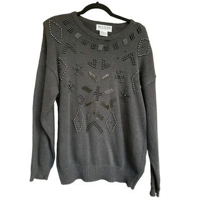 Suéter tejido con cuentas negro grande Western Connection vintage años 80, ajuste relajado Foto 1 de 4