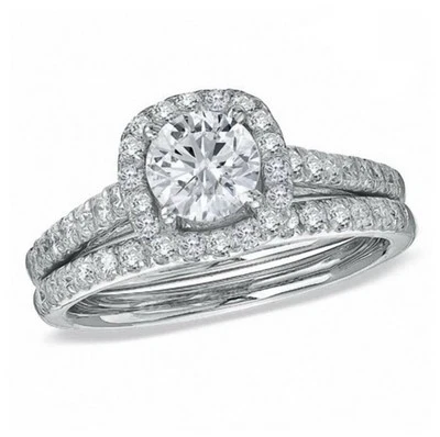 1.78 CTW Halo Diamond Bridal Set in 14K White Gold with Fresh Rhodium Plating  - Image 1 of 4