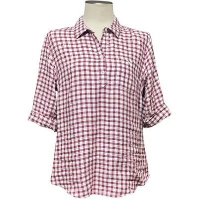 Túnica Tommy Bahama Lino Manga 3/4 Popover Borgoña Blanco Cuadros Mediana Foto 1 de 4