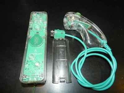 Teal AFTERGLOW DELUXE Remote & Nunchuk Controller Set Nintendo Wii Tested - Image 1 of 2
