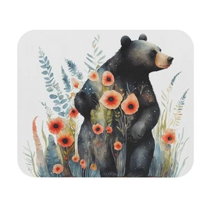 Mauspad Bär und Blumen, rustikale Bürodeko, Naturliebhaber Geschenk - Bild 1 von 5
