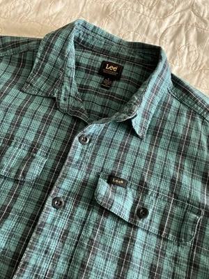 Vintage Lee Shirt Mens Size Large Green Plaid Pockets Short Sleeve - Image 1 of 4