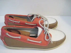 Brooks Brothers Women's Boat Shoes Leather Tan Coral White Size 8 M - Picture 1 of 6