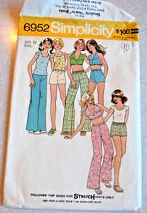 1975 Simplicity Pattern #6952 Girl's Halter Pullover Top Pants Shorts Size 12 - Picture 1 of 6