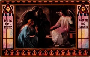 Ostern ist er nicht hier, denn er ist auferstanden Postkarte Jesus im Grab mit Jüngern - Bild 1 von 1