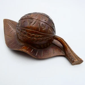Black Forest Carved Wood Inkwell Walnut on Leaf Hinged German Antique - Picture 1 of 10
