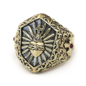 Thorn Heart Cross Sword Punk Ring Details Brass Jewelry BR460C UK Size P½~Z5 - Picture 1 of 27