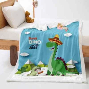 Lovely Green Nice Dinosaur 3D Warm Plush Fleece Blanket Picnic Sofa Couch - Bild 1 von 5