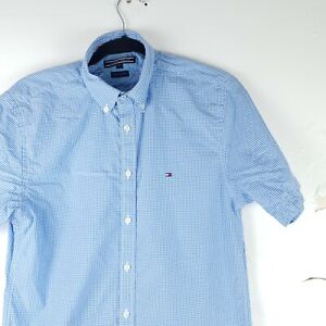 Mens tommy hilfiger Blue white check gingham short sleeve shirt size S small