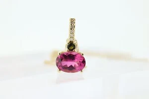 Colgante solitario de turmalina de 14 k. Colgante de turmalina rosa y verde de 14 k. Rosa - Imagen 1 de 6