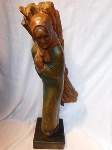 HOLZFIGUR - SKULPTUR „HOLZSAMMLERIN“ K. SP. 1927 H.85 CM - Picture 1 of 6