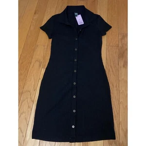 NUEVO CON ETIQUETAS Wild Fable Mujer Negro Ajustado Cuello Botón Manga Corta Mini Vestido XS - Imagen 1 de 8